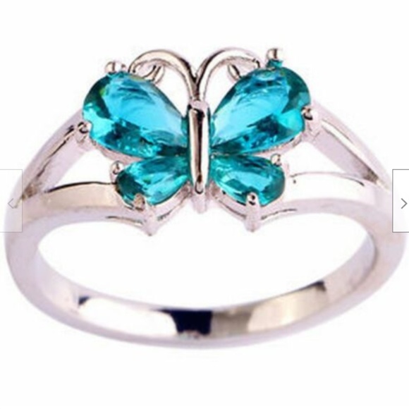 Silver Butterfly Cocktail Ring Size 11 Green Cubic Zirconia Rhodium Plated - Picture 2 of 5